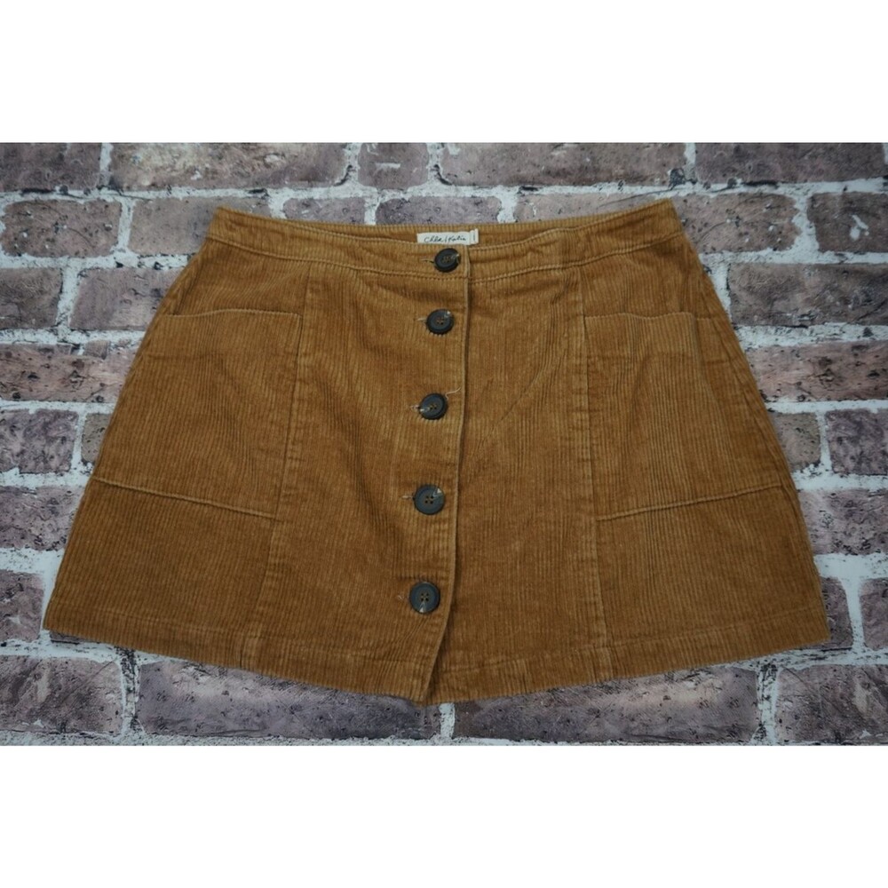 Chloe Katie Tan Corduroy Mini Skirt XL Utility Retro Casual Boho Festival Indie